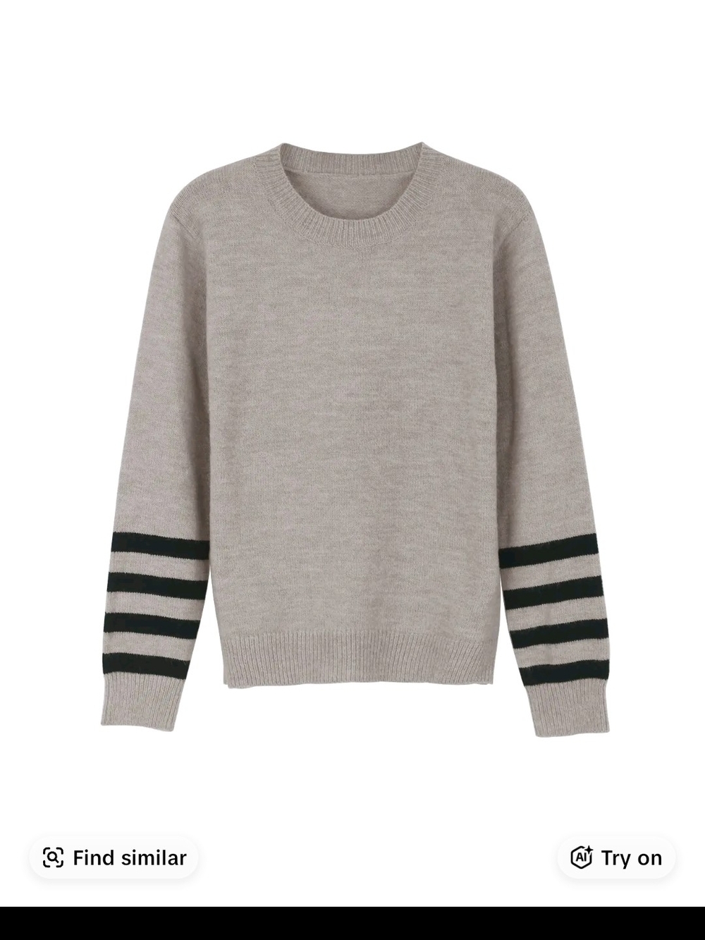Women’s Crewneck Sweater with Striped Sleeves - Taupe